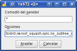 yast - nfs server (opciones de directorio a compartir)